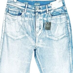 a.n.a. Women's High-Rise Straight Stretch Metallic Effect Silver Jeans Sz 8 NWT